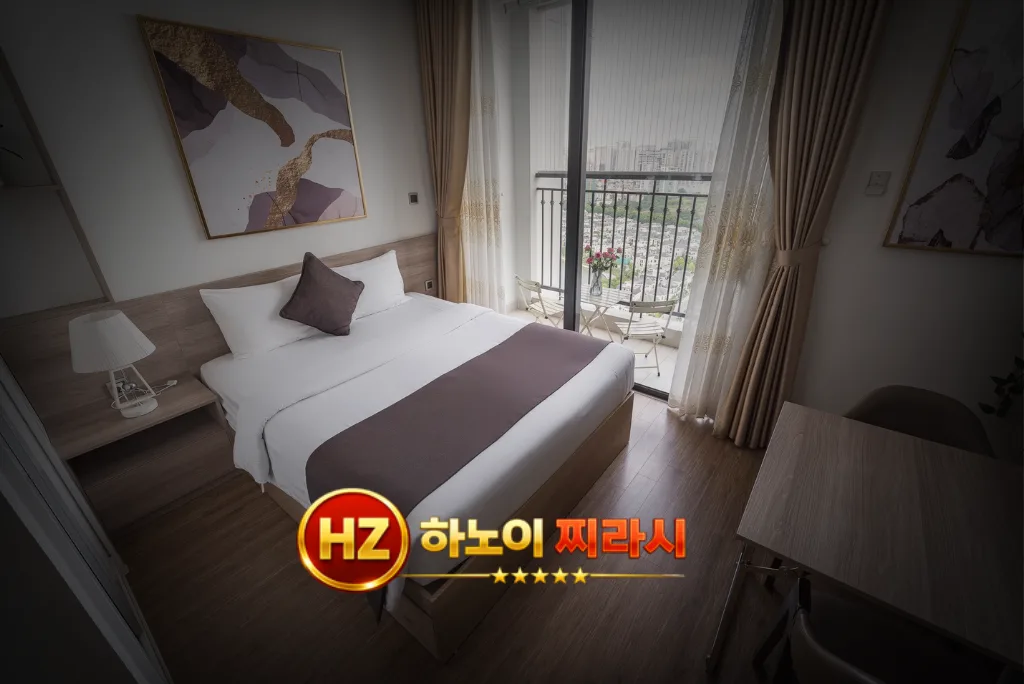 하노이 그린베이 아파트 스튜디오룸 침대 구조입니다.