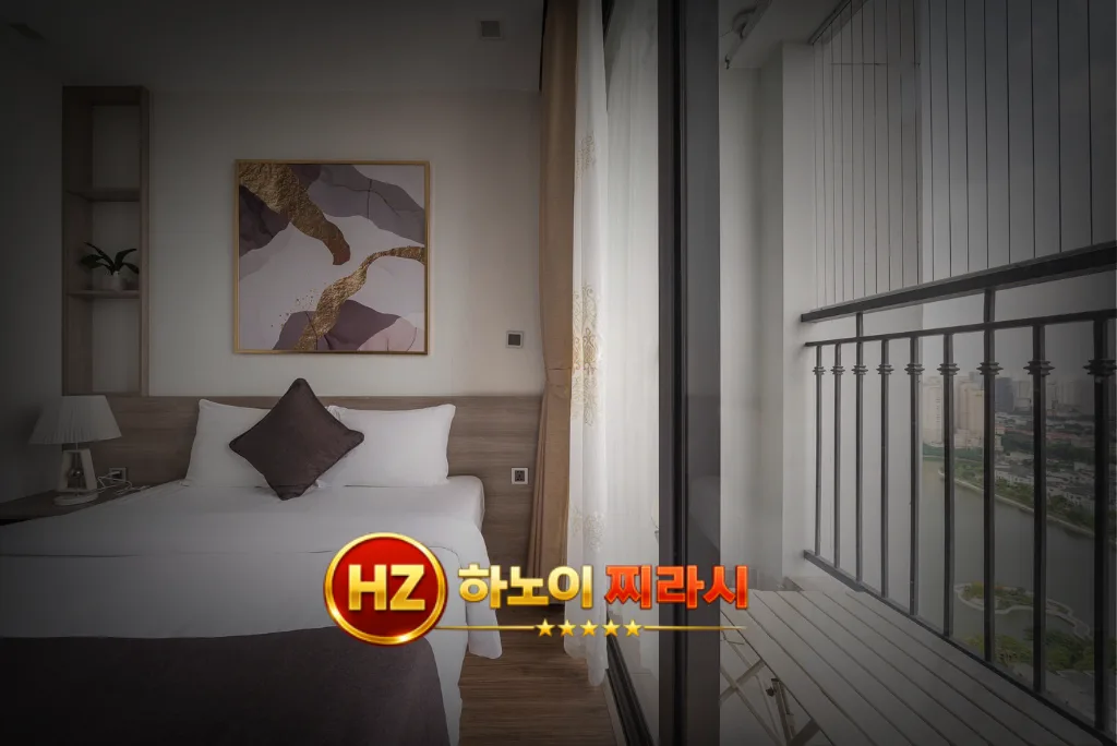 하노이 그린베이 아파트 스튜디오룸 침실 모습입니다.