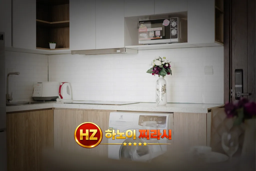 하노이 디 캐피탈 아파트 1룸 주방 세탁기 구조입니다.